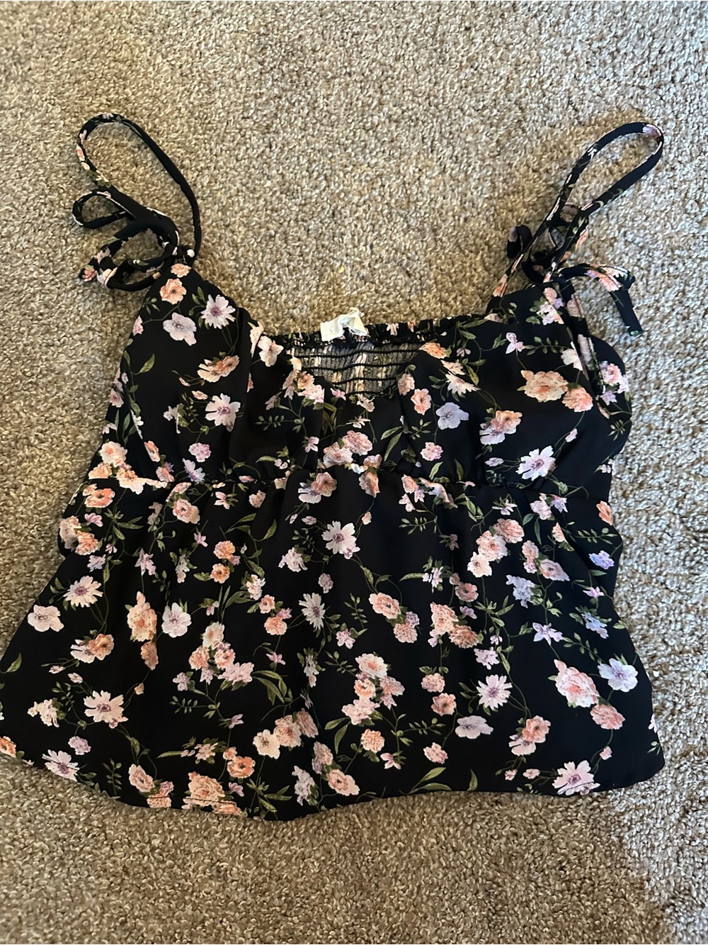 La Hearts Black Floral Tie-Strap Cami Top